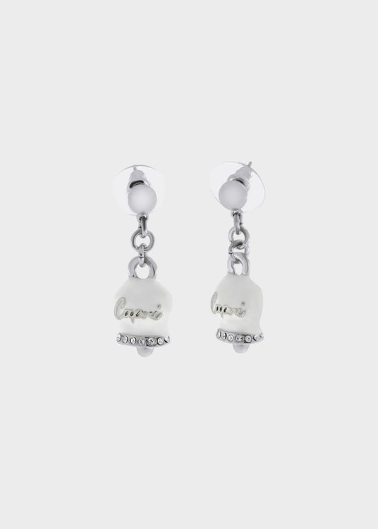 Orecchini in Metallo color argento con campanella Capri bianca e cristalli
