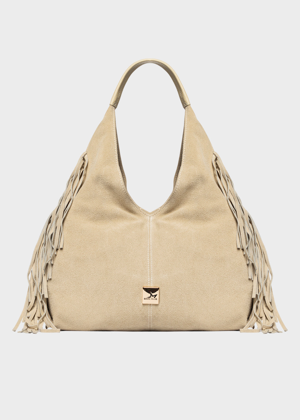 Borsa a spalla Reanna S con frange, in pelle scamosciata