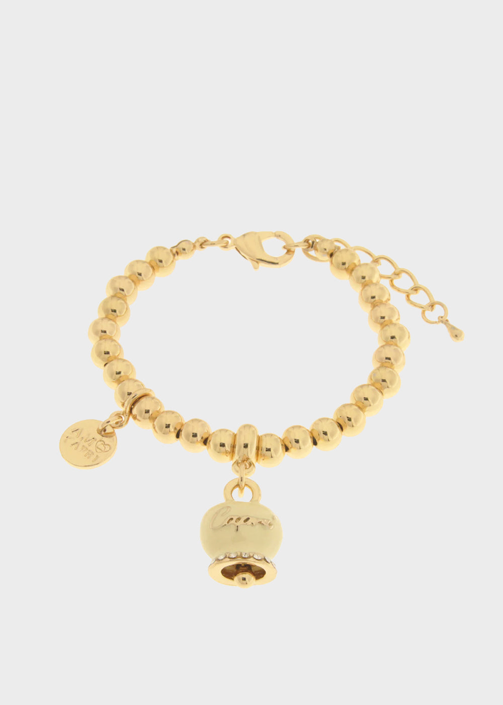 Bracciale in Metallo color oro con maglia a sfere e campanella Capri crema