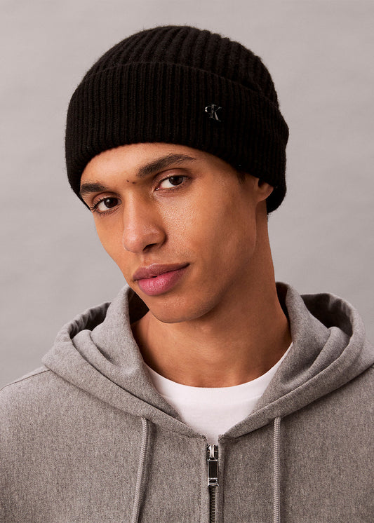 Berretto con logo in misto lana nero