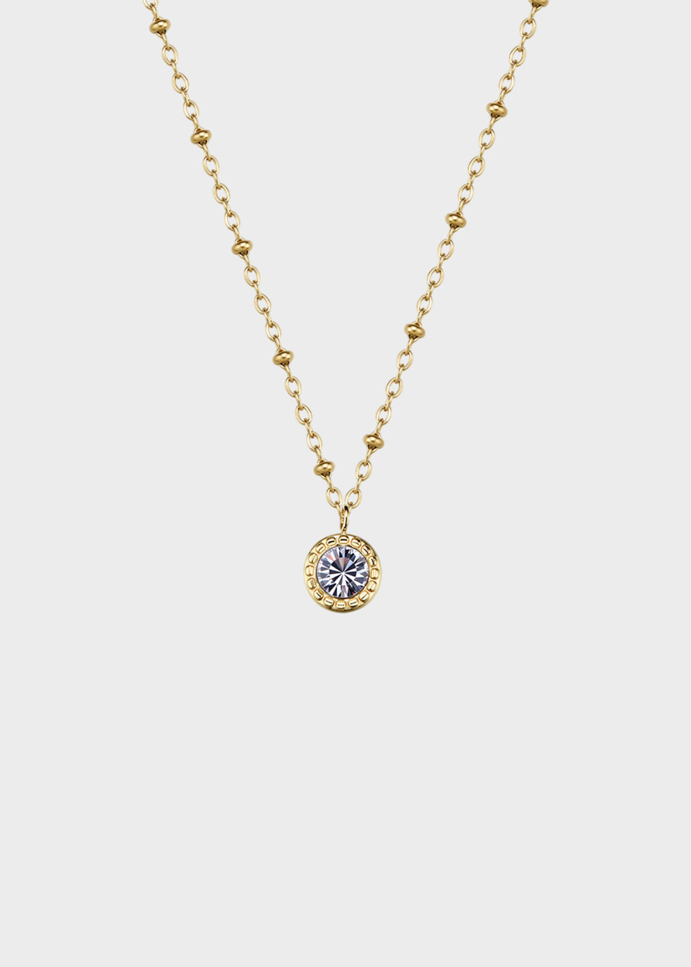 Collana Aurora girocollo in acciaio con finitura pvd oro 14K e cristallo pendente