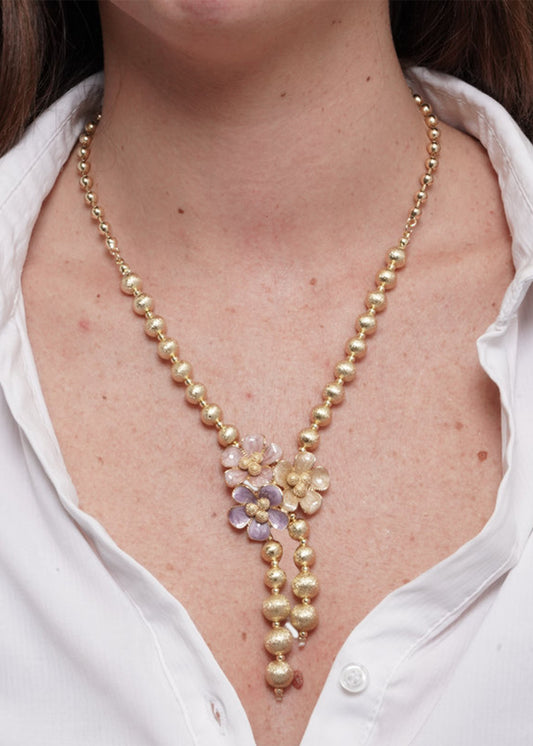 Collana lunga in Metallo color oro con sfere e fiori