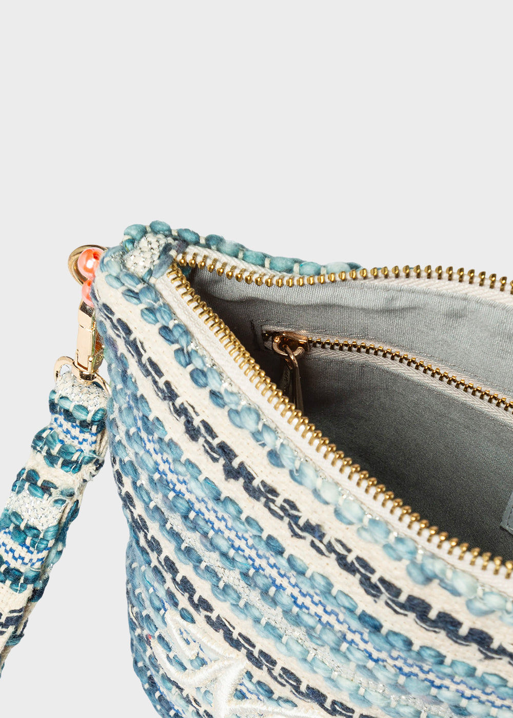 Pochette da Mare in tessuto Cassy Indy con perline laterali e manico rimovibile