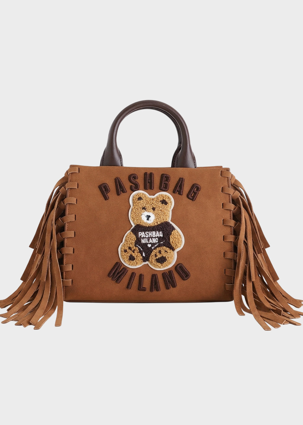 Borsa a mano Mini Marge in camoscio sintetico con tracolla, frange e applicazione orsetto centrale Teddy-1