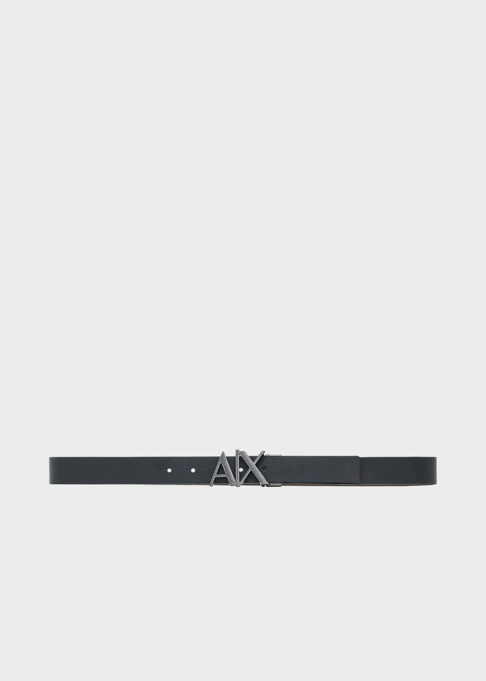 Cintura in pelle con placca AX reversibile nera e grigio scuro (3 cm)-3
