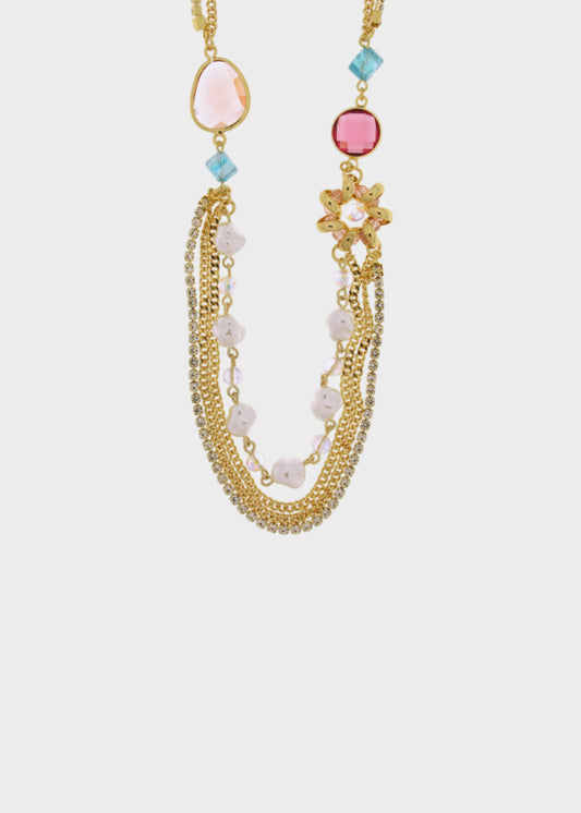 Collana multifilo in Metallo color oro con perle irregolari e pietre colorate