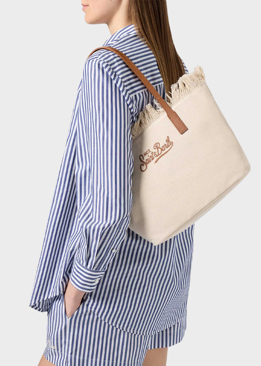 Borsa shopper City media in tessuto con frange