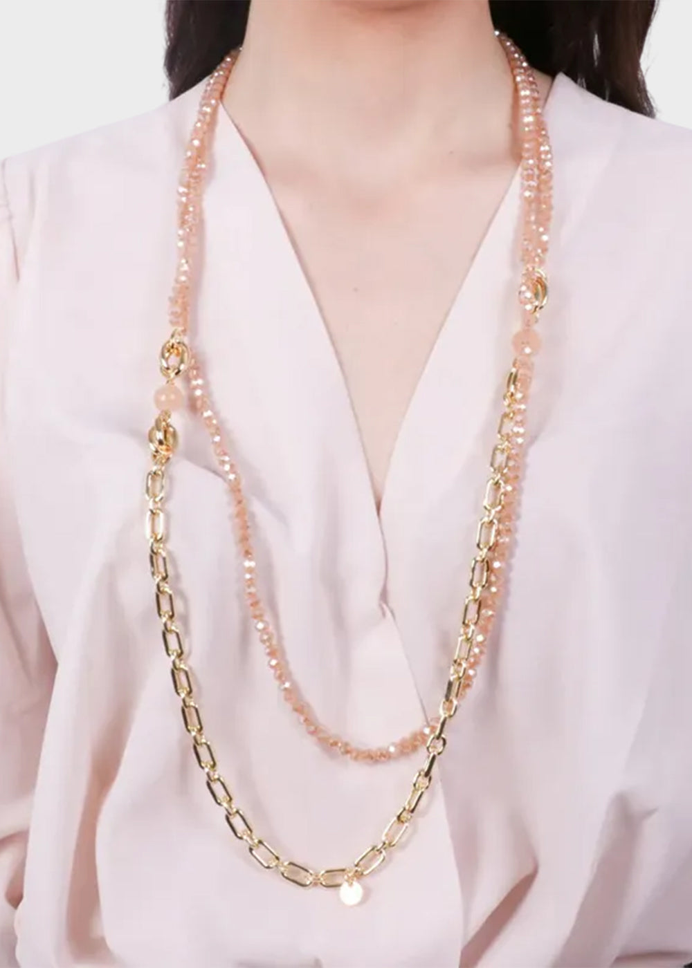 Collana multifilo in Metallo color oro cristalli rosa