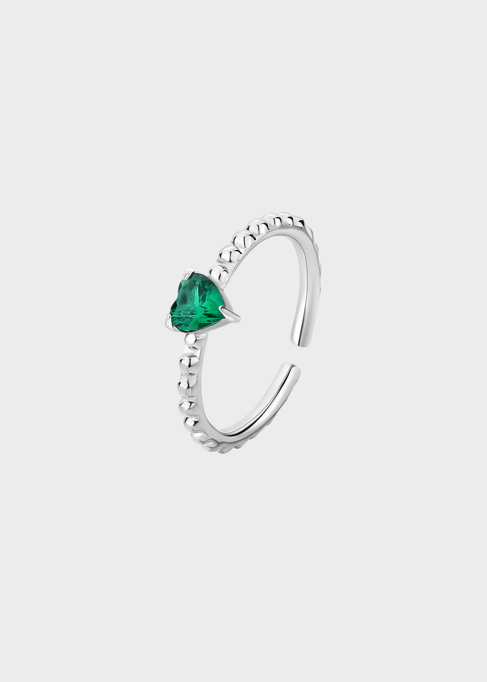 Anello regolabile Dazzly in acciaio con pietra a forma di cuore verde