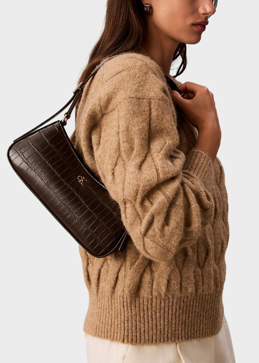 Borsa a spalla Small con logo, in effetto coccodrillo-2
