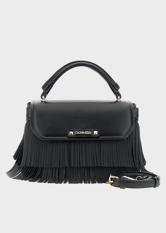 Borsa a mano con tracolla, pattine e frange