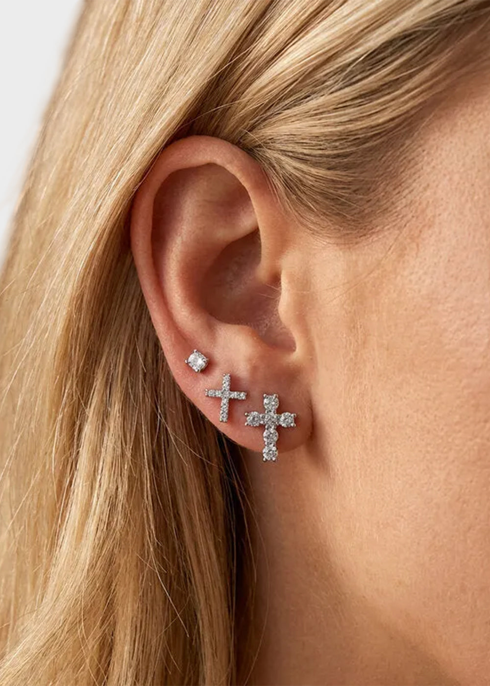 Orecchini in Metallo set da sei color argento croci e cristalli