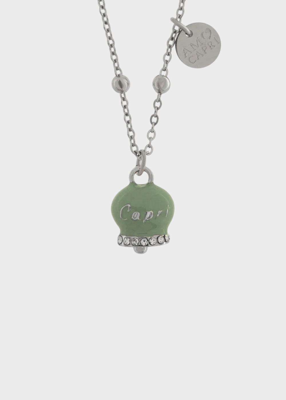 Collana in Acciaio color argento con Campanella Portafortuna Capri Verde