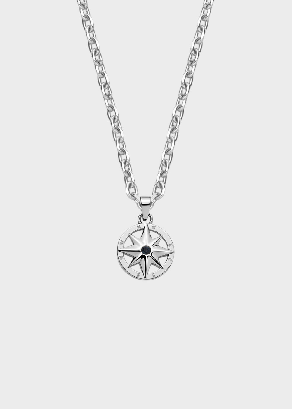 Collana Nautika in acciaio con pendente rosa dei venti e zircone blu