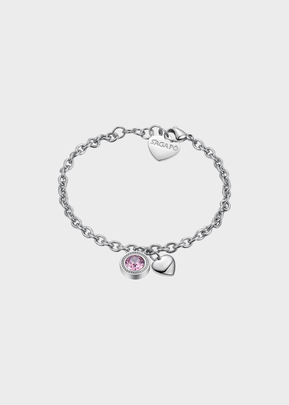 Bracciale Lucky Light in acciaio con cristallo Swarovski© rosa e pendente a forma di cuore