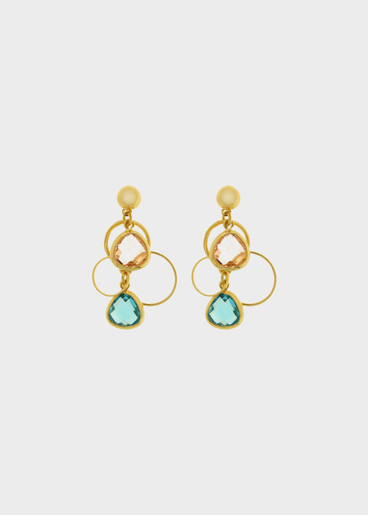 Orecchini pendenti in Metallo color oro con cerchi pietre colorate