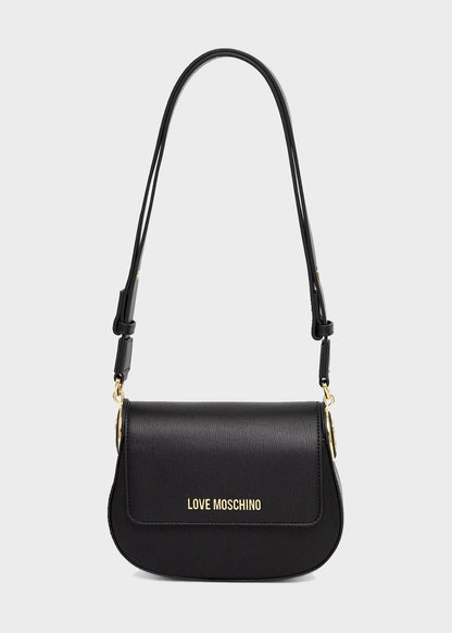 Shoulder bag with flap and logo
