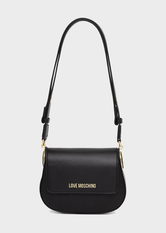 Shoulder bag with flap and logo