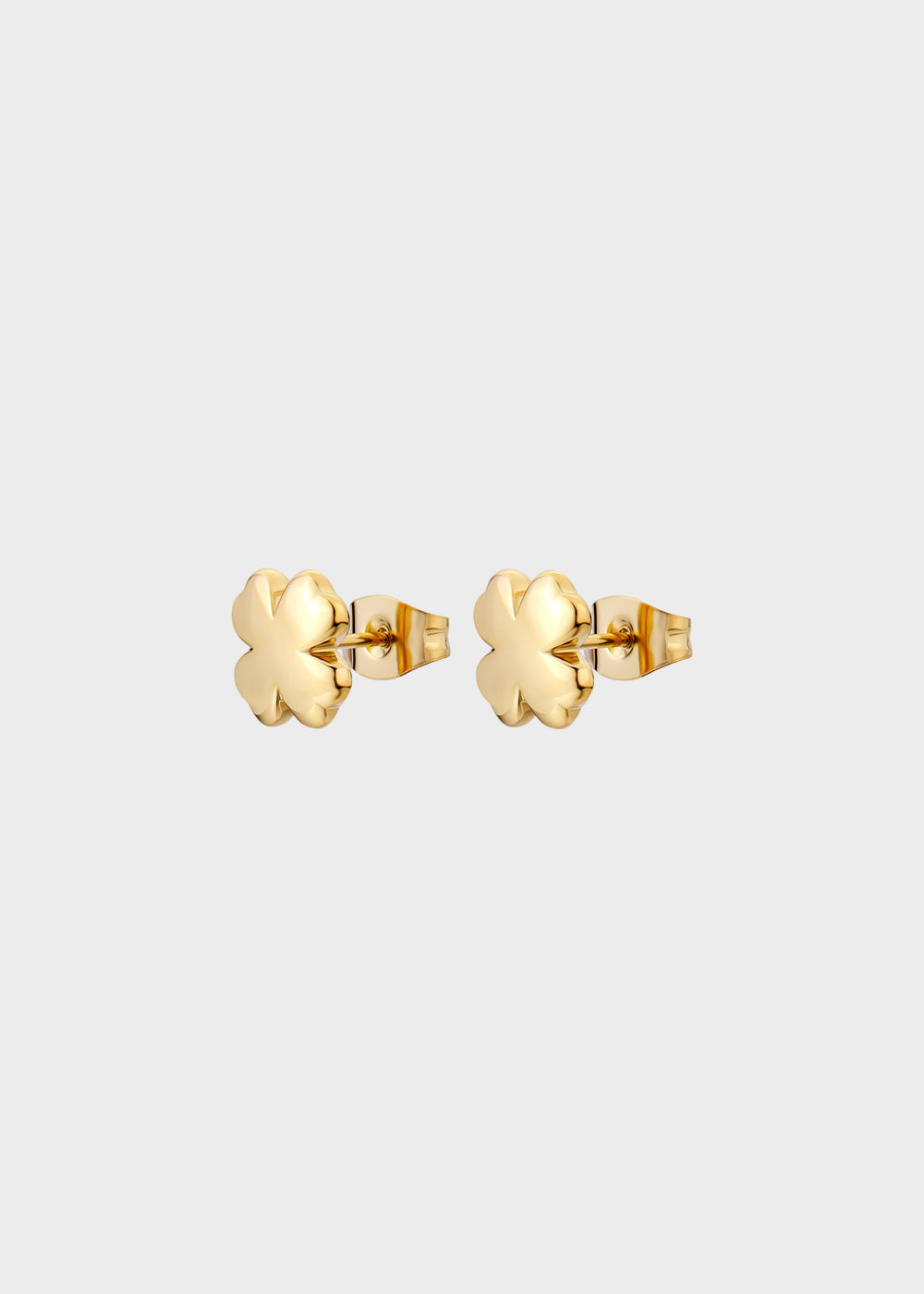 Orecchini Click in acciaio con finitura pvd oro 14K, a forma di quadrifoglio