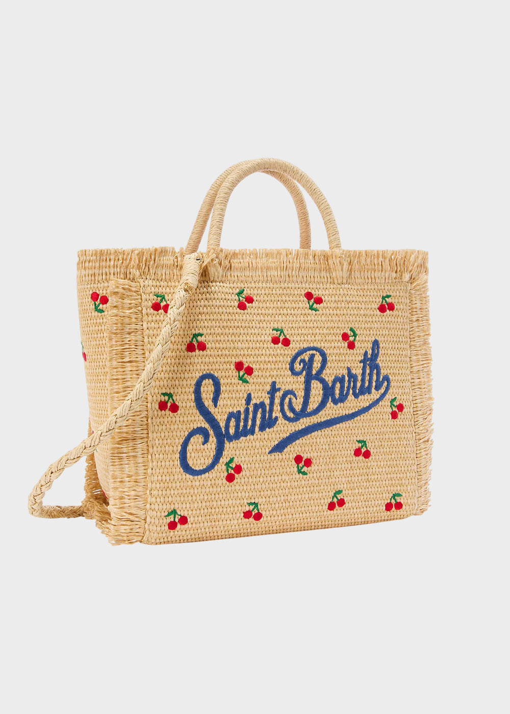 Borsa da mare media Colette Cherry con tracolla in tessuto effetto paglia