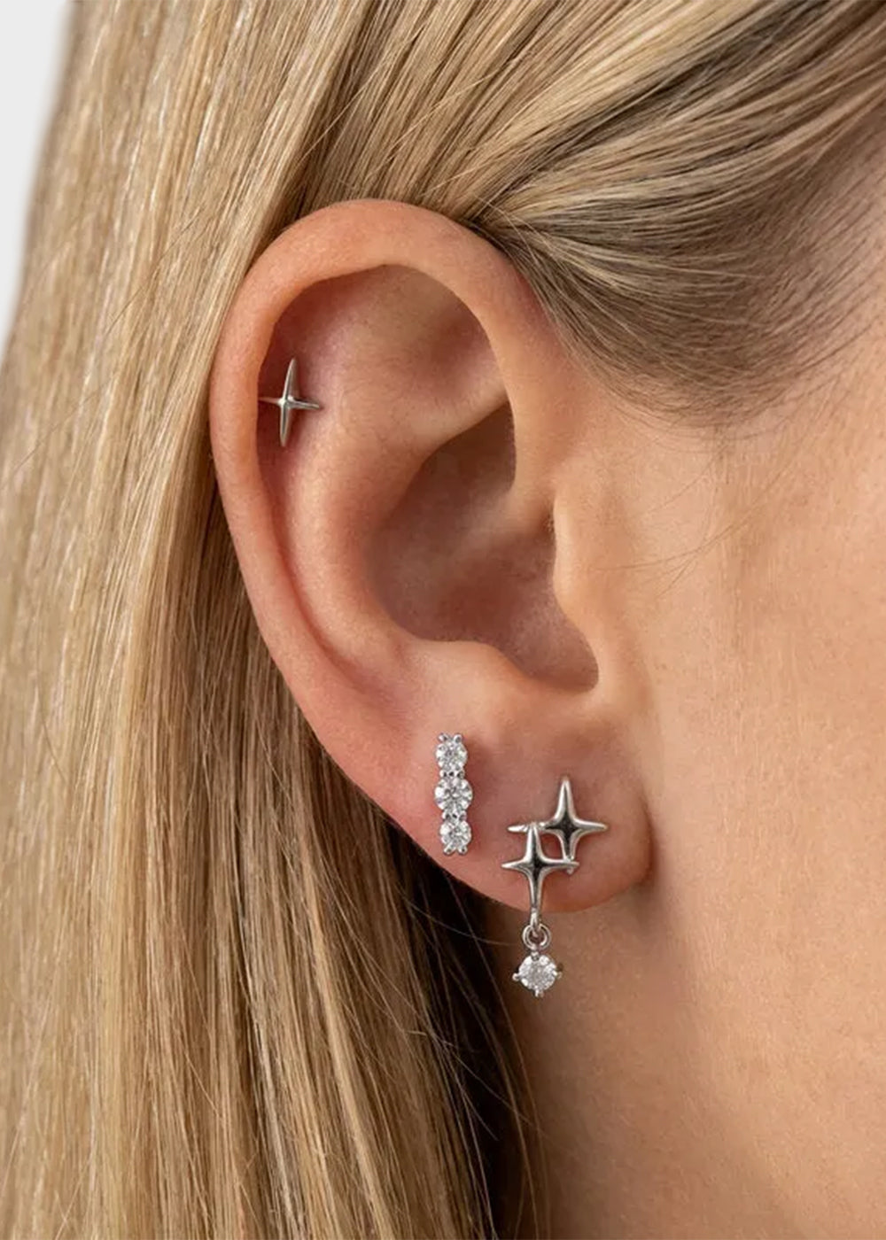 Orecchini in Metallo set da sei color argento con stelle e cristalli