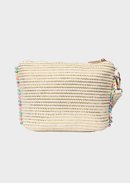 Pochette da Mare in tessuto Cassy Indy con perline laterali e manico rimovibile