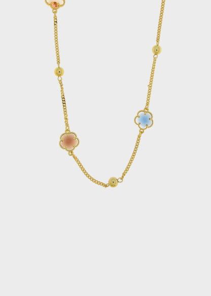 Collana lunga in Metallo color oro con fiori colorati
