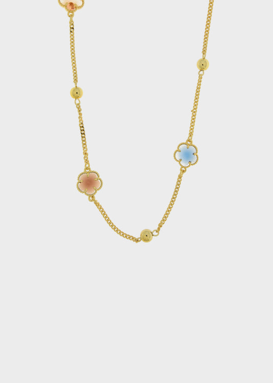 Collana lunga in Metallo color oro con fiori colorati