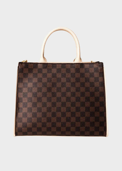 Borsa a mano con tracolla, logo ricamato frontale e trama a scacchi, "Limited Edition"