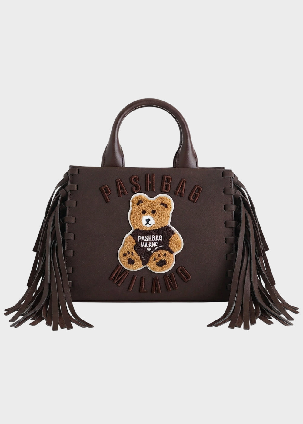Borsa a mano Mini Marge in camoscio sintetico con tracolla, frange e applicazione orsetto centrale Teddy-1