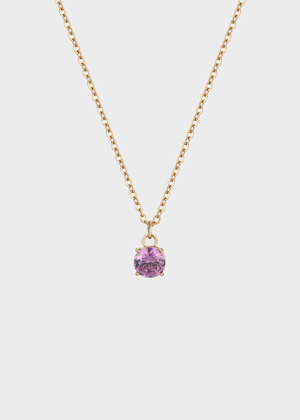 Collana Dazzly girocollo in acciaio con finitura pvd oro 14K e pendente centrale con pietra viola