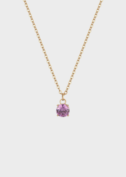 Collana Dazzly girocollo in acciaio con finitura pvd oro 14K e pendente centrale con pietra viola