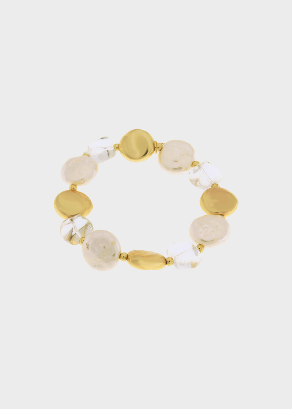 Bracciale elastico in Metallo color oro con pietre e perle schiacciate