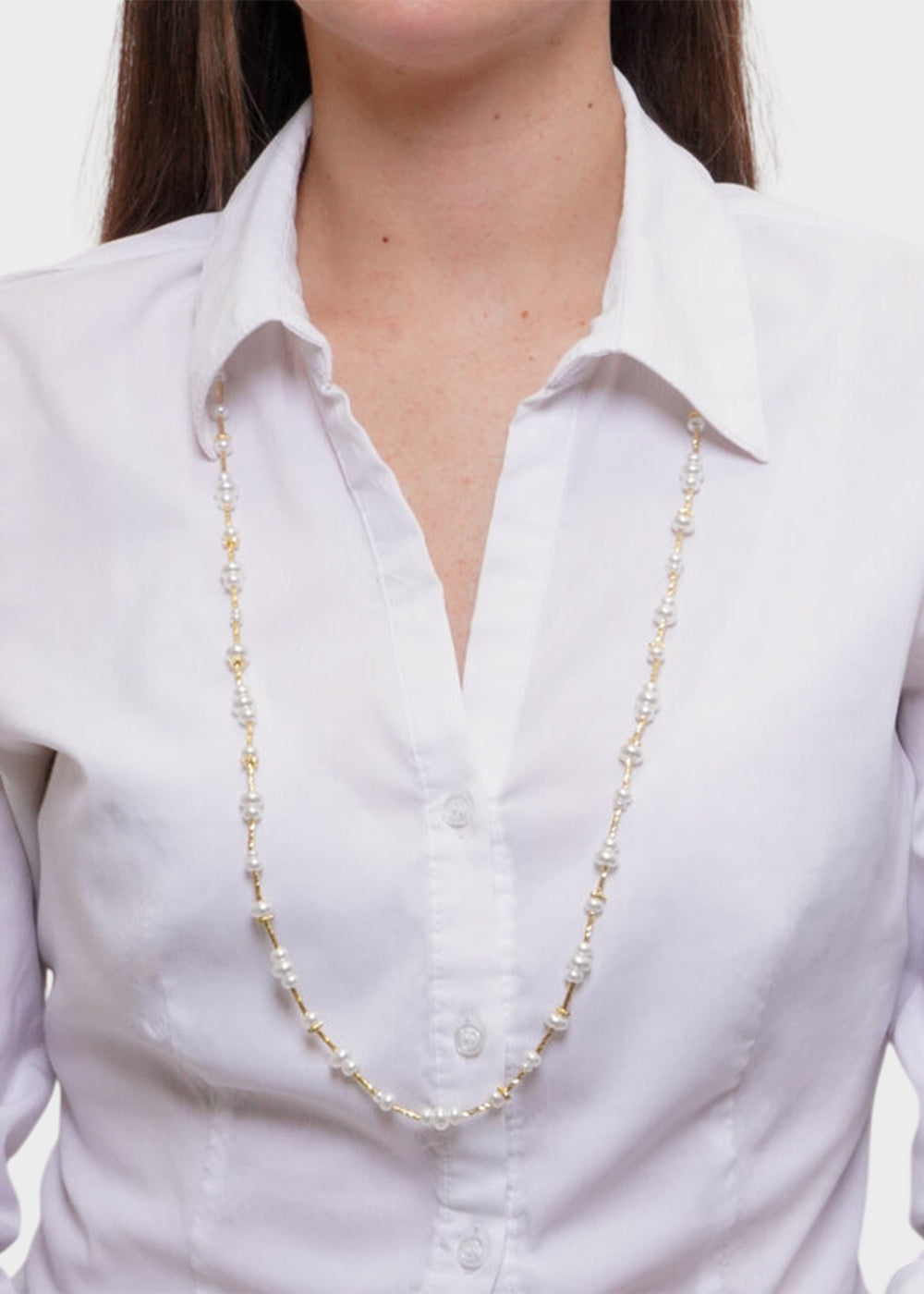 Collana lunga in Metallo color oro con perle