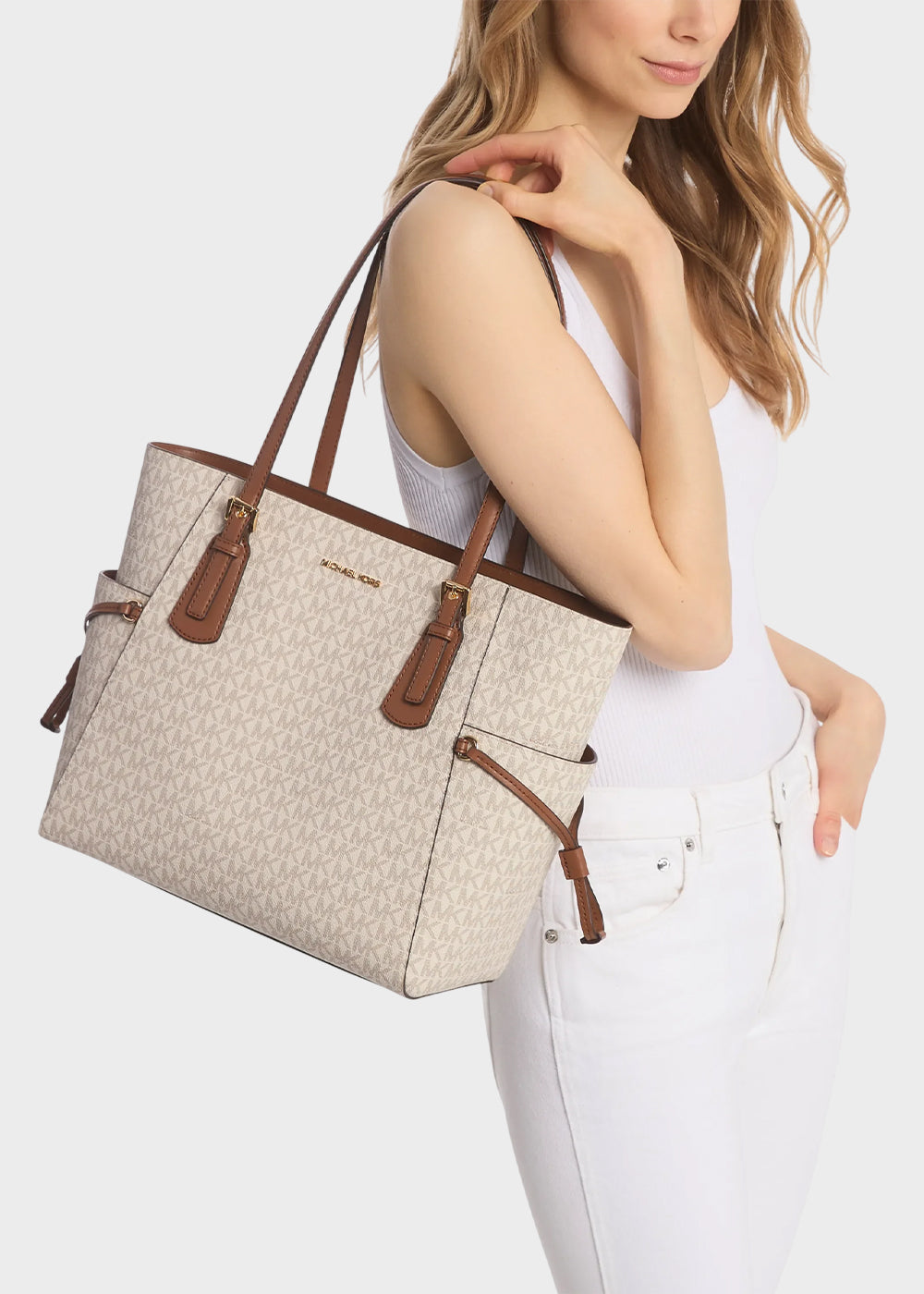 Borsa tote Voyager grande con logo all over