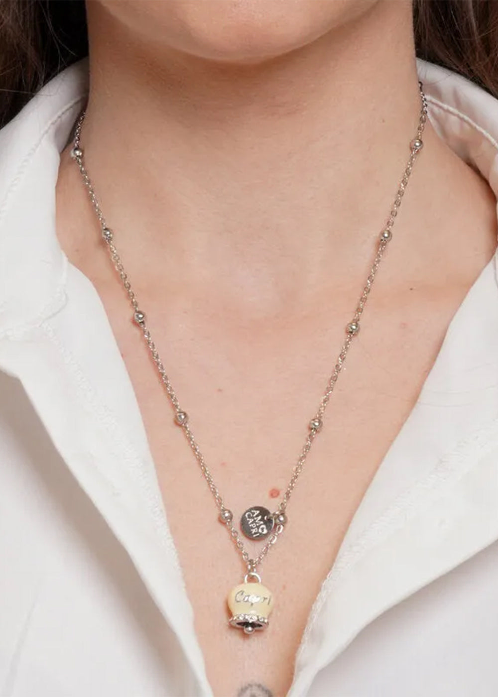 Collana in Acciaio color argento con Campanella Portafortuna Capri Gialla Pale Banana