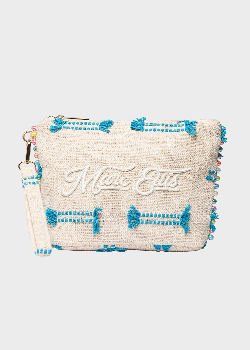 Pochette da Mare in tessuto Cassy Indy con perline laterali e manico rimovibile
