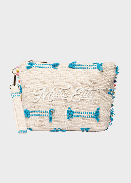 Pochette da Mare in tessuto Cassy Indy con perline laterali e manico rimovibile