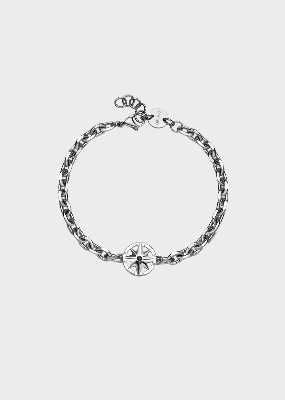 Bracciale Nautika in acciaio con centrale rosa dei venti e zircone blu centrale