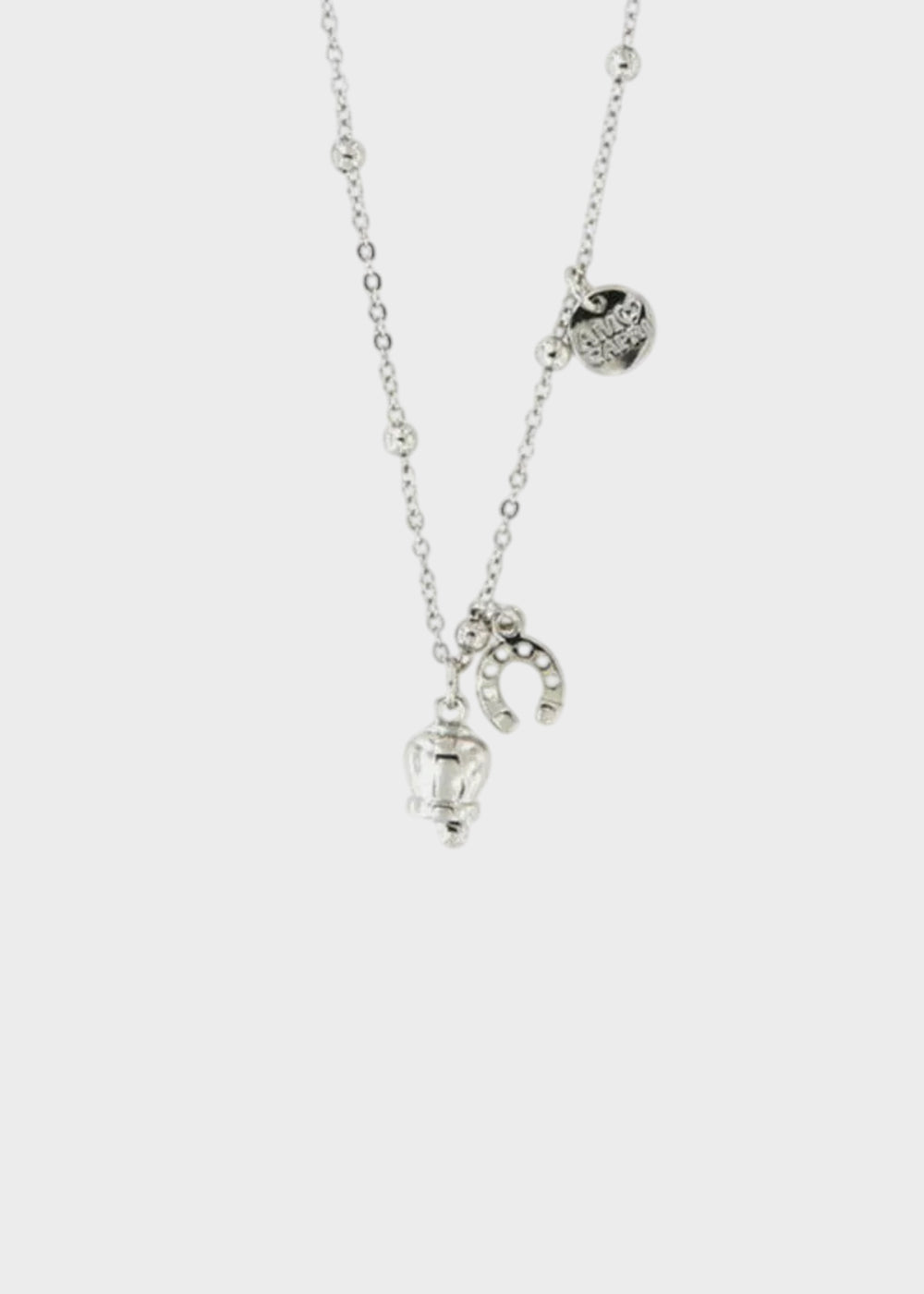 Collana in Metallo color argento con campanella e ferro di cavallo