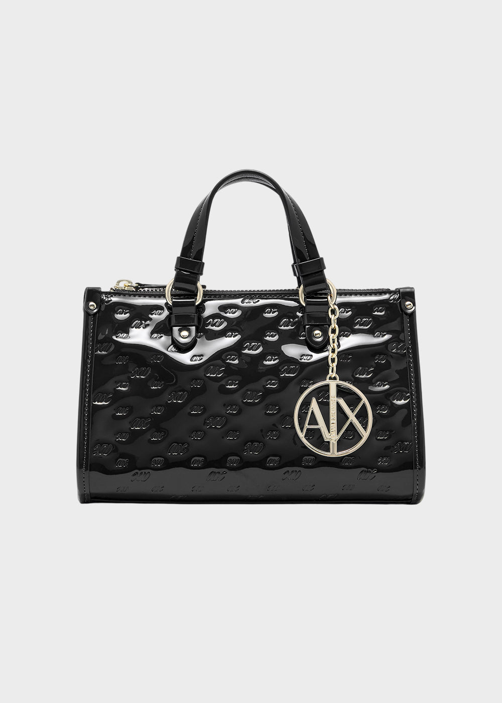Borsa a mano Gynger Patent Bauletto S con tracolla, logo all over lucida-1