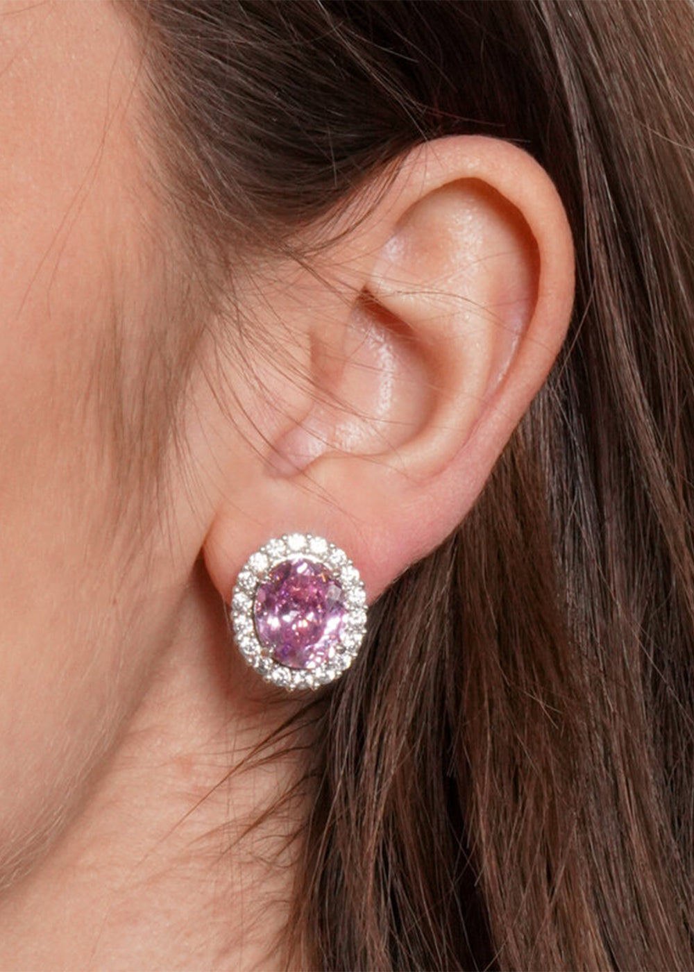 Orecchini in Metallo color argento con zirconi rosa
