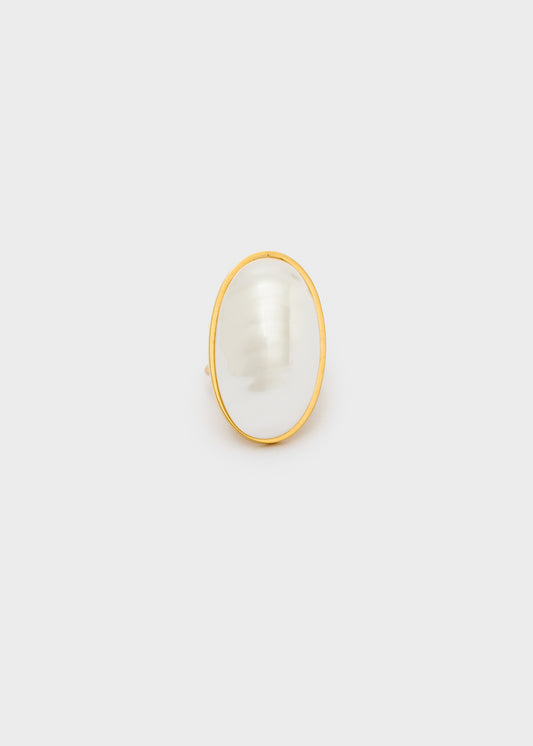 Oval ring with white stone, in stainless steel