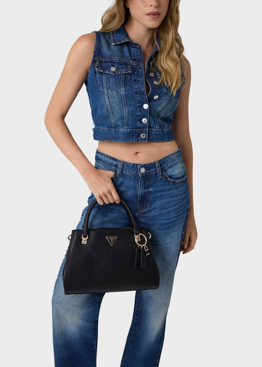 Borsa a mano Noelle II con tracolla e logo all over-3