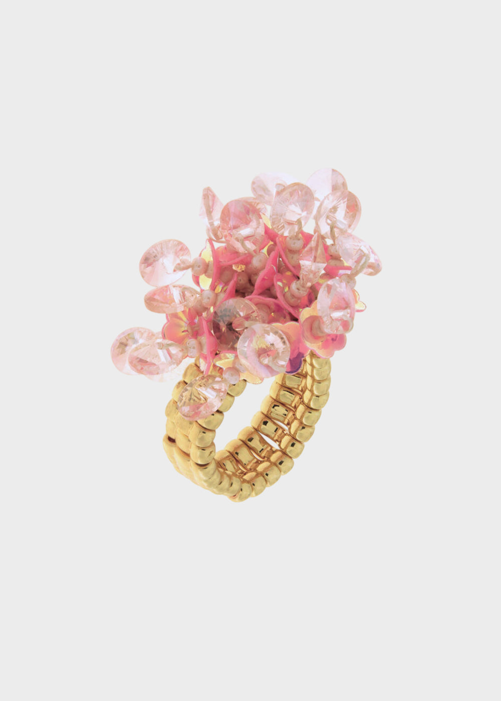 Anello elastico in Metallo color oro con fiori rosa