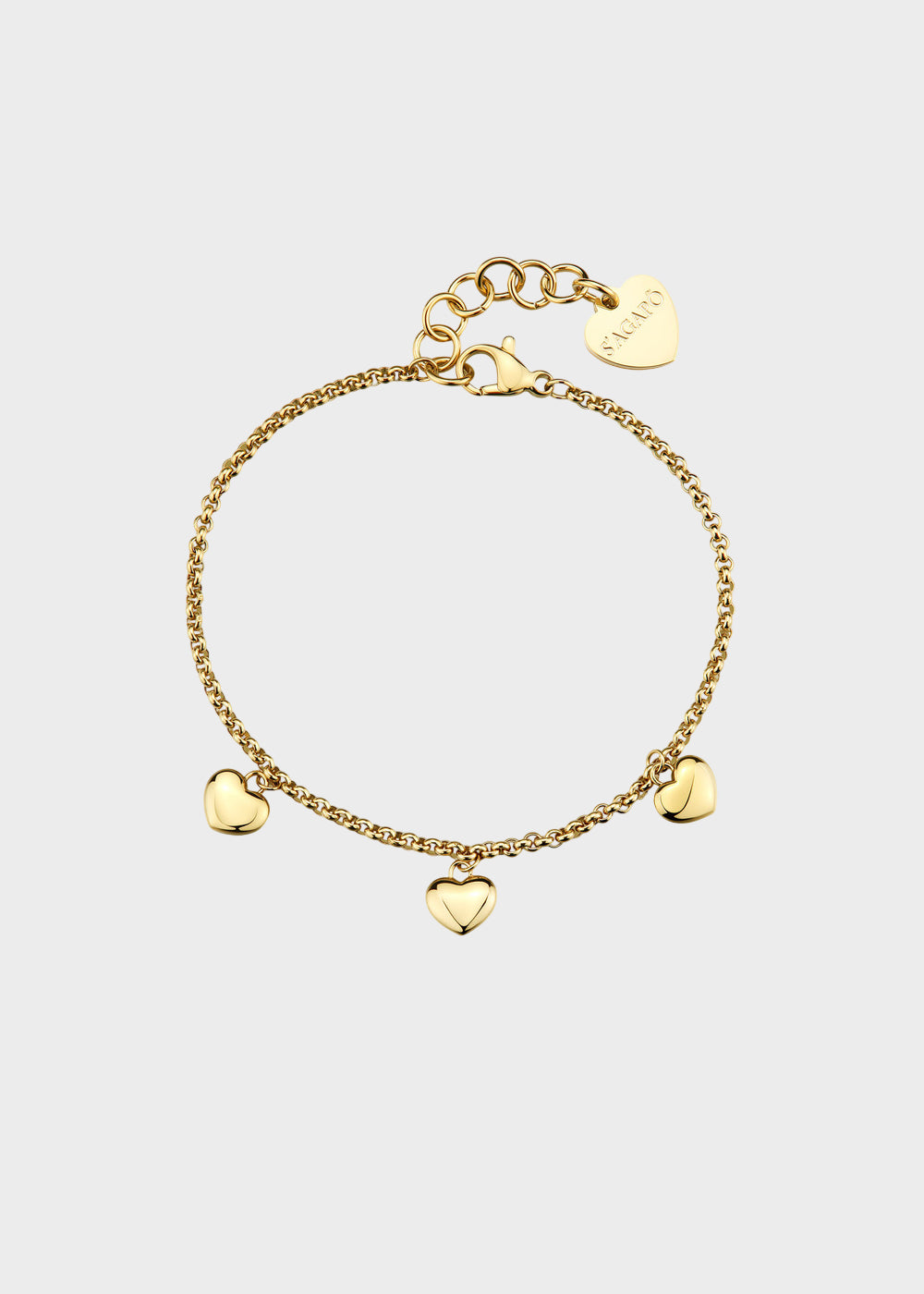 Bracciale Aurora in acciaio con finitura pvd oro 14K e  pendenti a forma di cuore