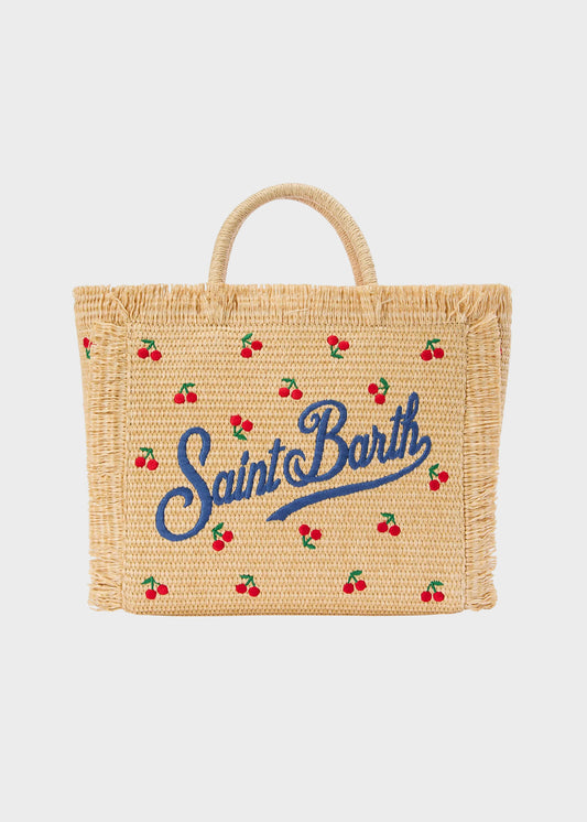 Borsa da mare media Colette Cherry con tracolla in tessuto effetto paglia