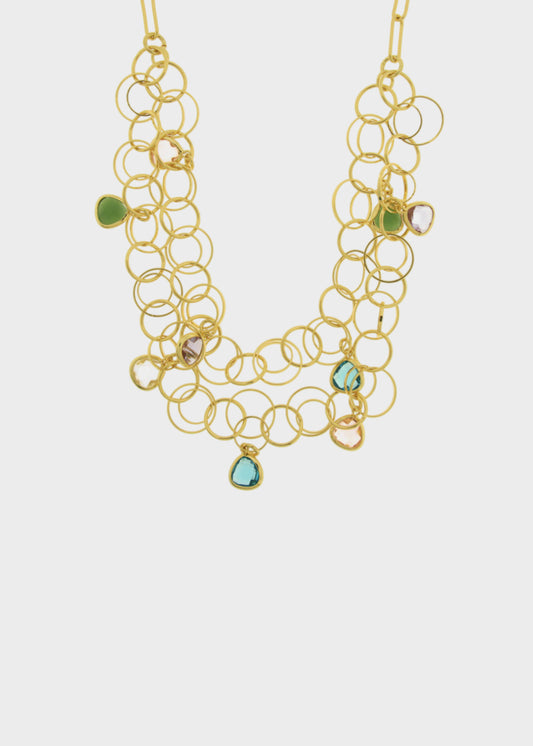 Collana multicerchio in Metallo color oro con pietre colorate