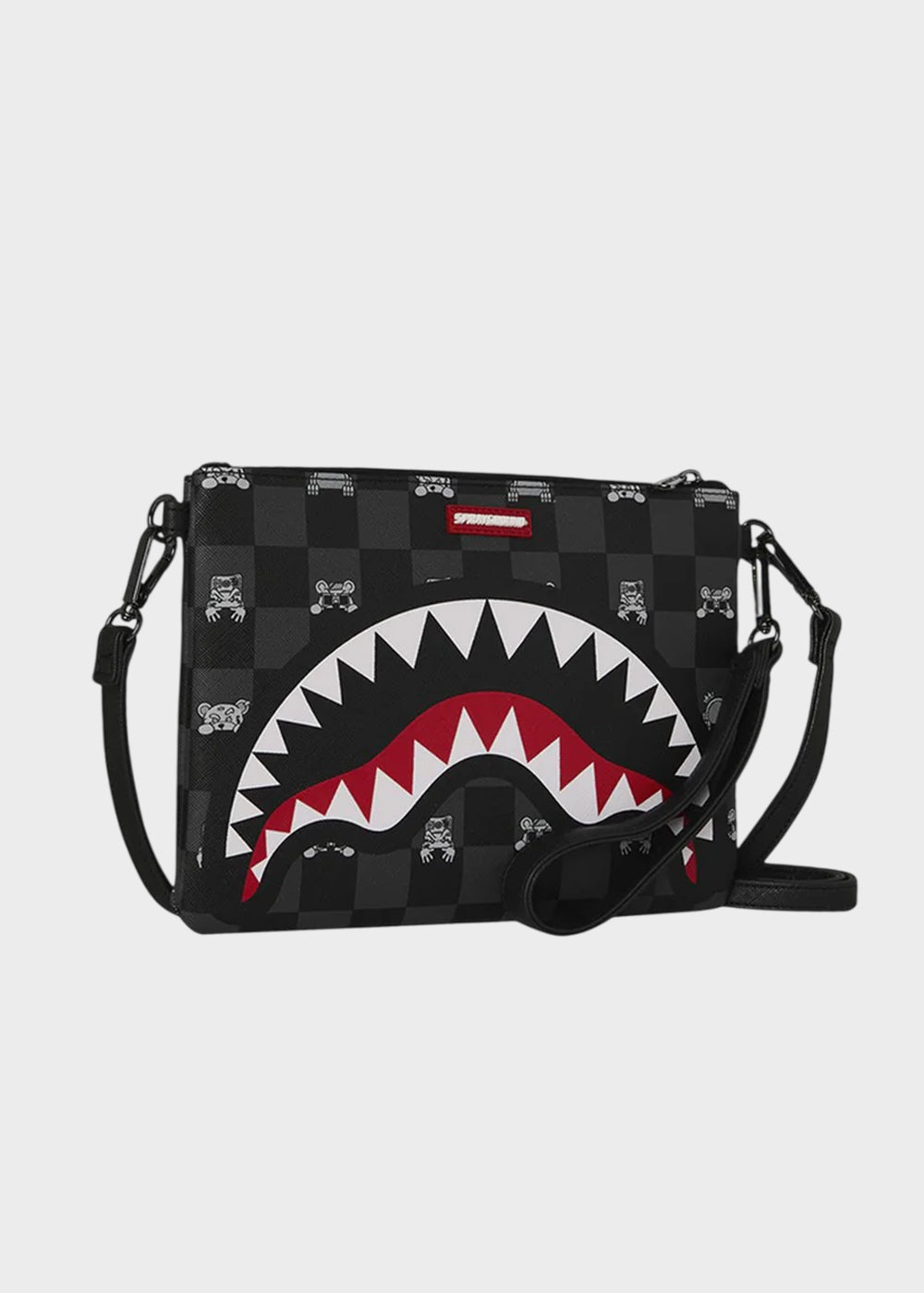Pochette Gray Peeking Character Check con tracolla e manico da polso