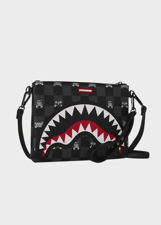 Pochette Gray Peeking Character Check con tracolla e manico da polso
